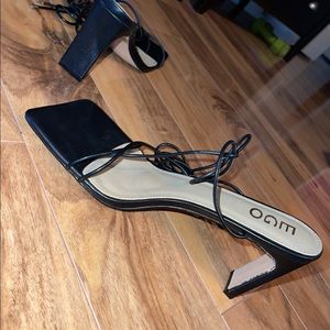 Square Toe Lace Up Thin Block Heel, Size 11